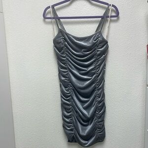 Forever 21 Silvery Gray Velour Sleeveless Ruched Evening Dress Women’s XL